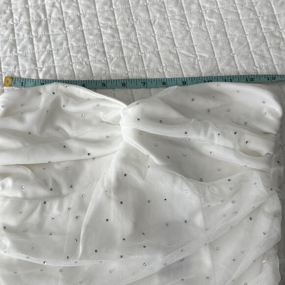 Lulus White Rhinestone Strapless Ruched Midi Dress M - Picture 6 of 8